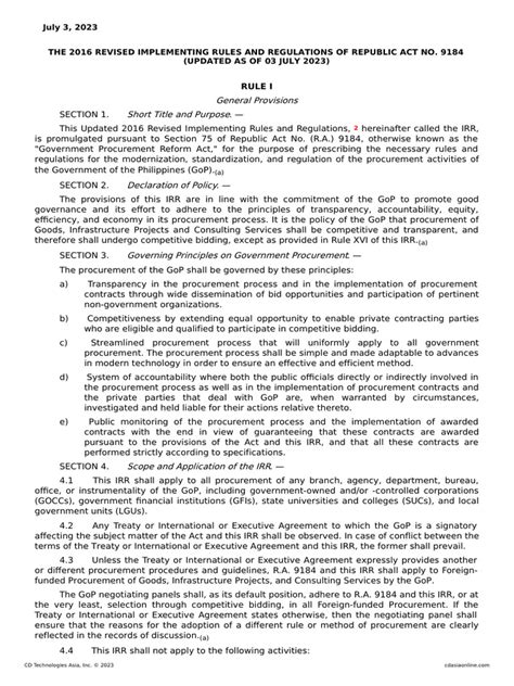 2016 Revised Implementing Rules and Regulations of Republic .